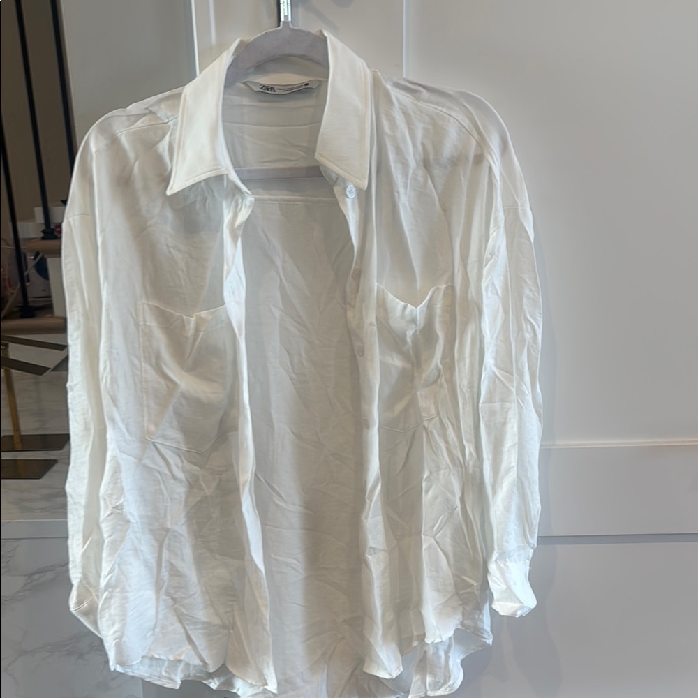 Zara White Casual Button Down Shirt